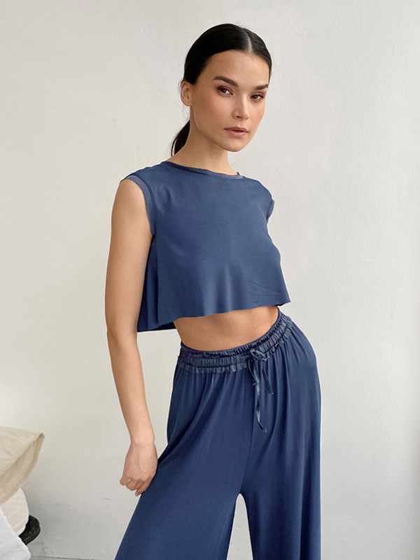 Nova ljetna pidžama s prslukom iz 2023., kratke hlače bez rukava, labave, udobne, plave, dvodijelni set, kućno ležerno odijelo za žene