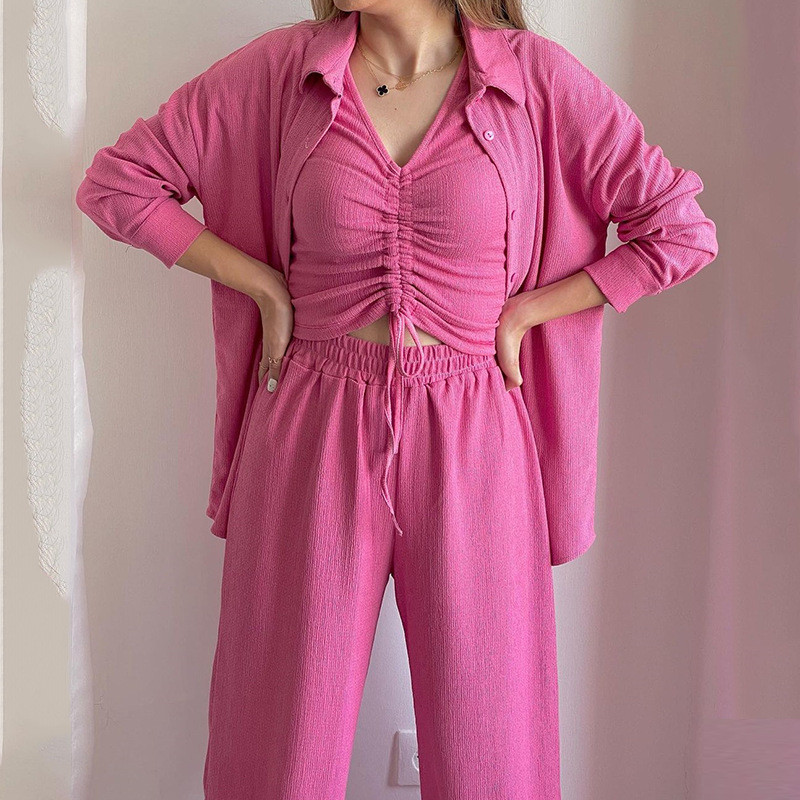 Jesen 2023. Nove košulje dugih rukava Košulja kratkih rukava Široke široke nogavice Trodijelni set Ženska Ženska odjeća