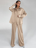 Sügisene vabaaja moekas revääridega särk naiste 2023. aasta üherealised üherealised pikkade varrukatega särgid, laia säärega püksid, kaheosaline komplekt, naiste 2023