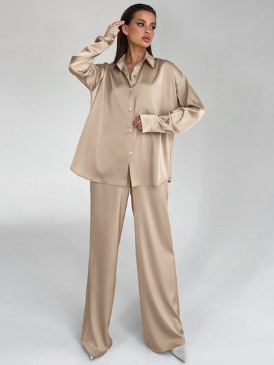 Sügisene vabaaja moekas revääridega särk naiste 2023. aasta üherealised üherealised pikkade varrukatega särgid, laia säärega püksid, kaheosaline komplekt, naiste 2023