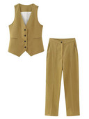 Suvine moepükstekomplekt Elegantne soliidne V-kaelusega kardiganist vest, kõrge vöökohaga püksid, kaheosaline komplekt, naiste tööpäeva ülikond 2023