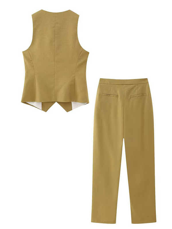 Suvine moepükstekomplekt Elegantne soliidne V-kaelusega kardiganist vest, kõrge vöökohaga püksid, kaheosaline komplekt, naiste tööpäeva ülikond 2023