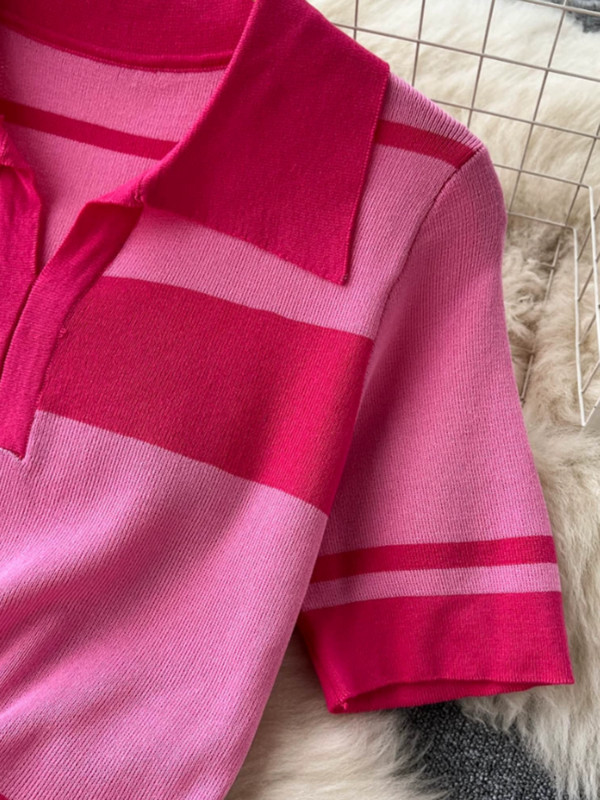 Suvine uus värv Kontrastne triibuline lühike ülikond Moodne kudumissärk kõrge vöökohaga vabaaja laia säärega püksid, kaheosaline komplekt naiste komplekt