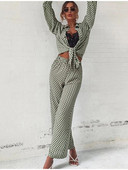 Prinditud kaheosalised komplektid Naiste komplektid, pikkade varrukatega särgid + laia säärega püksid, moodsad retrokomplektid vabaaja pluusiga pükste ülikonnad