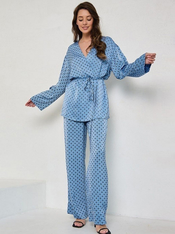 Kevadprindiga pidžaamad, 2-osalised komplektid, imitatsiooniga siidist pikkade varrukatega vöösärgid, laia säärega püksid, ülikonnad, moodne lahtised naiste koduriiete komplekt