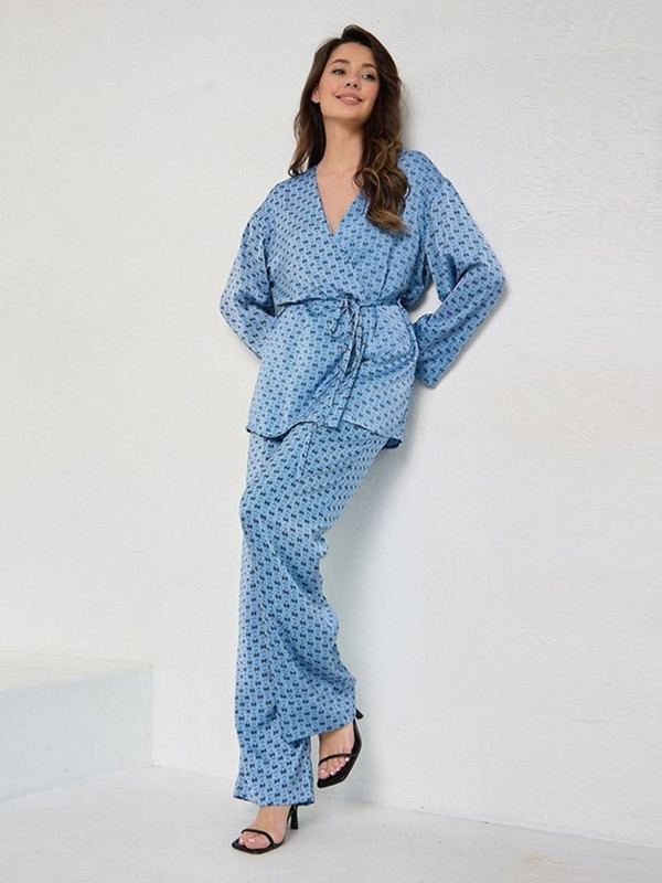 Kevadprindiga pidžaamad, 2-osalised komplektid, imitatsiooniga siidist pikkade varrukatega vöösärgid, laia säärega püksid, ülikonnad, moodne lahtised naiste koduriiete komplekt