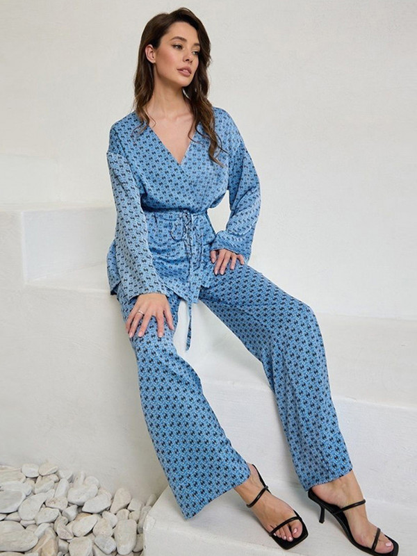 Kevadprindiga pidžaamad, 2-osalised komplektid, imitatsiooniga siidist pikkade varrukatega vöösärgid, laia säärega püksid, ülikonnad, moodne lahtised naiste koduriiete komplekt