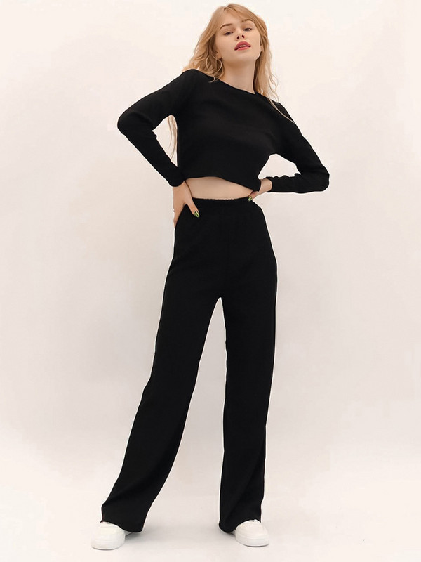 Sügismood, kaheosalised ülikonnad, naiste seksikas kaelusega kärbitud topp lahtiste kõrge vöökohaga pükste komplektid, vabaaja pikkade varrukatega särkülikonnad