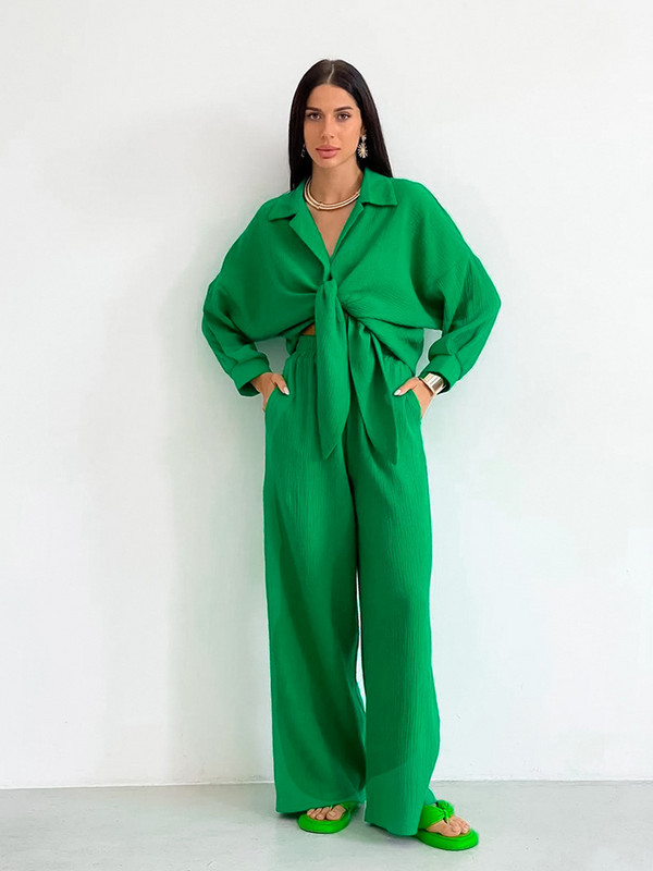 Kausaalsed lahtised koduülikonnad Sügismood Tugevad laia säärega püksid Vabad pidžaamakomplektid Vabaaja revääriga pitsilised topsid, kaheosalised komplektid naistele