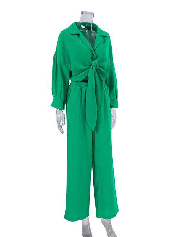 Kausaalsed lahtised koduülikonnad Sügismood Tugevad laia säärega püksid Vabad pidžaamakomplektid Vabaaja revääriga pitsilised topsid, kaheosalised komplektid naistele