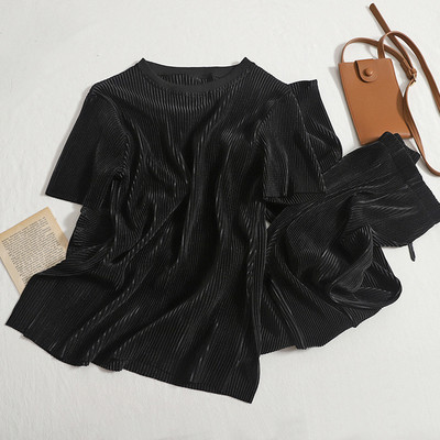 2022 Casual μονόχρωμα κοστούμια Γυναικεία μπλουζάκια με λαιμόκοψη μπλούζες με ψηλή μέση με σχίσιμο φαρδύ πόδι Σετ παντελόνια φαρδιά απλά σετ δύο τεμαχίων Γυναικεία ρούχα