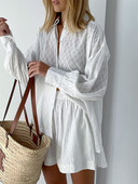 Casual χαλαρά βαμβακερά γυναικεία κοστούμια Μακρυμάνικα πουκάμισα μπλούζες με φαρδύ σορτς 2 τεμαχίων Fashion Chic Hollow πιτζάμες