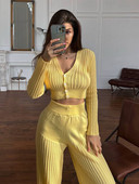 Ljetni novi pleteni set hlača Ženski ležerni jednobojni, šuplji gornji dio dugih rukava Dvodijelni set za ženske hlače