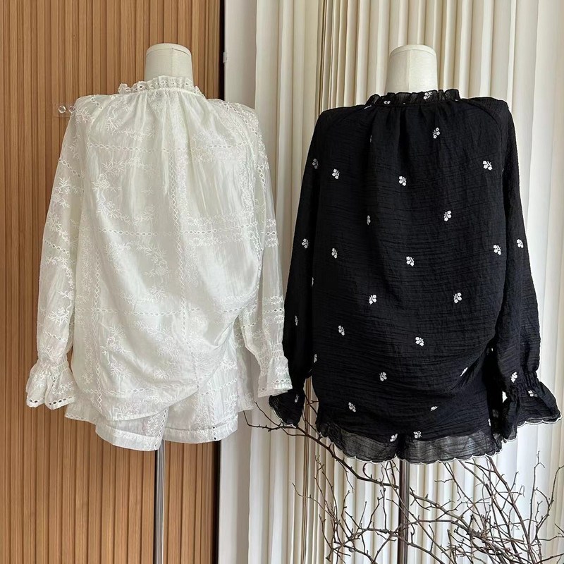 2023. aasta uus trompetivarrukatega V-kaelusega naiste särgi ülikond Elegantne õõnsa žakaarvärvi pikkade varrukatega ülaosa, elastse vöökohaga lühikesed püksid, naiste kaheosaline komplekt