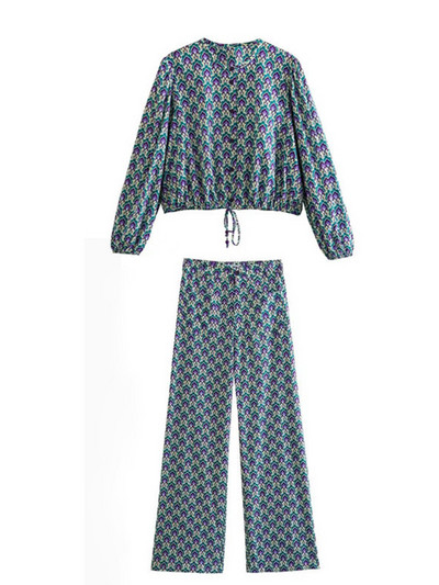 Ljeto 2023. Novi ženski set dugih hlača Ženska modna košulja s printom na stezajuće uže, ravnih džepova, dvodijelni set hlača Ženski