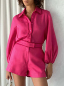 Ljetni ružičasti kompleti Kratke hlače visokog struka Dvodijelni kompleti Ležerna široka odjeća Modni novi dvodijelni komplet bluza Ženski 2023.