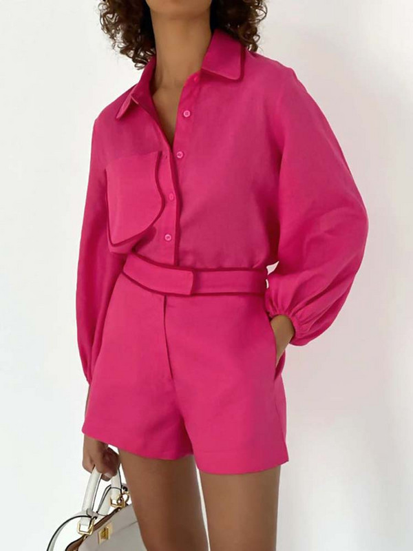 Ljetni ružičasti kompleti Kratke hlače visokog struka Dvodijelni kompleti Ležerna široka odjeća Modni novi dvodijelni komplet bluza Ženski 2023.
