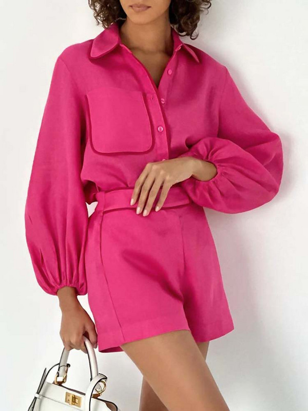 Ljetni ružičasti kompleti Kratke hlače visokog struka Dvodijelni kompleti Ležerna široka odjeća Modni novi dvodijelni komplet bluza Ženski 2023.