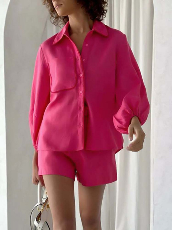 Ljetni ružičasti kompleti Kratke hlače visokog struka Dvodijelni kompleti Ležerna široka odjeća Modni novi dvodijelni komplet bluza Ženski 2023.