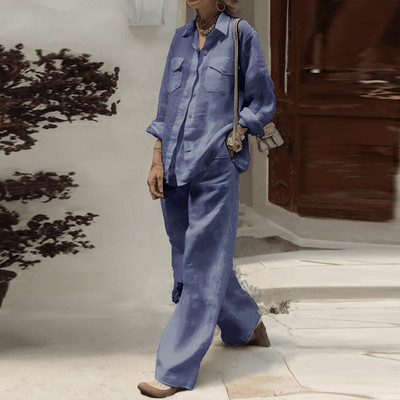 Ženska bluza s otvorenim ovratnikom i duge hlače Proljetna, ležerna jednodijelna kombinacija, jesensko ulično odijelo dugih rukava