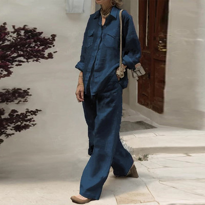 Ženska bluza s otvorenim ovratnikom i duge hlače Proljetna, ležerna jednodijelna kombinacija, jesensko ulično odijelo dugih rukava