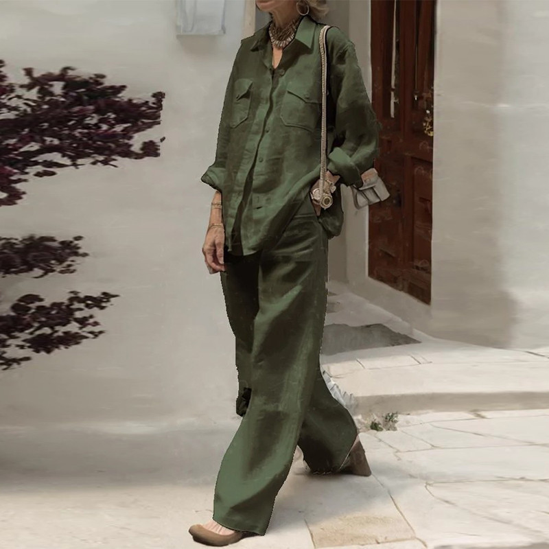 Ženska bluza s otvorenim ovratnikom i duge hlače Proljetna, ležerna jednodijelna kombinacija, jesensko ulično odijelo dugih rukava