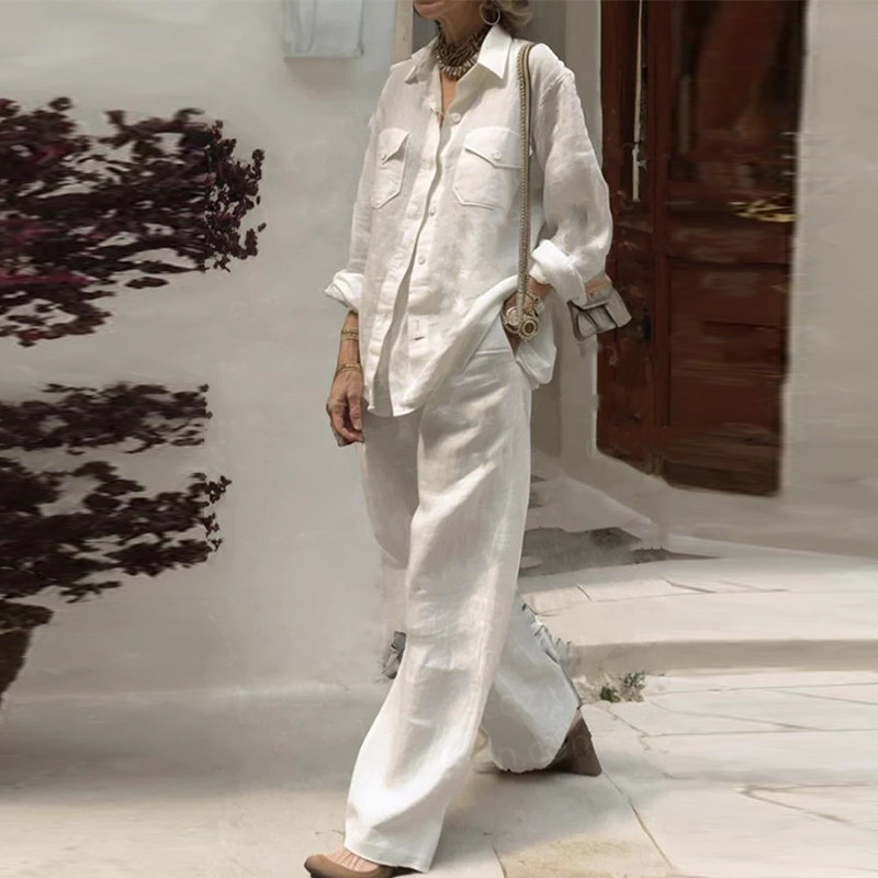 Ženska bluza s otvorenim ovratnikom i duge hlače Proljetna, ležerna jednodijelna kombinacija, jesensko ulično odijelo dugih rukava