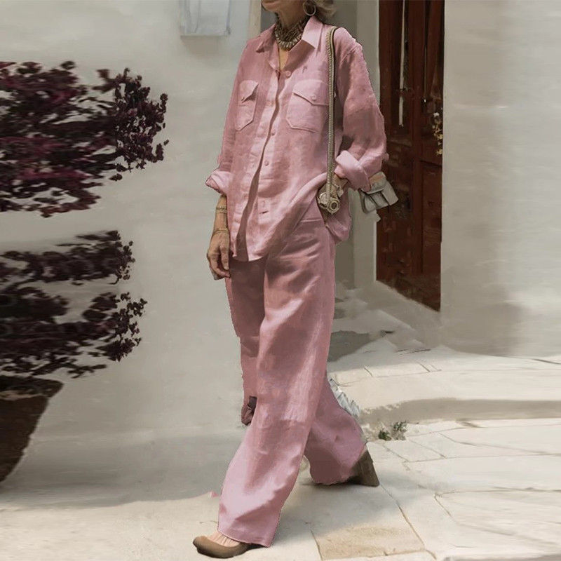 Ženska bluza s otvorenim ovratnikom i duge hlače Proljetna, ležerna jednodijelna kombinacija, jesensko ulično odijelo dugih rukava