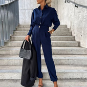 Jednostavan modni dvodijelni set za uredske dame Žensko jednoredno jednoredno kopčanje, kardigan i ravne hlače Proljetno jesen Jednobojno odijelo