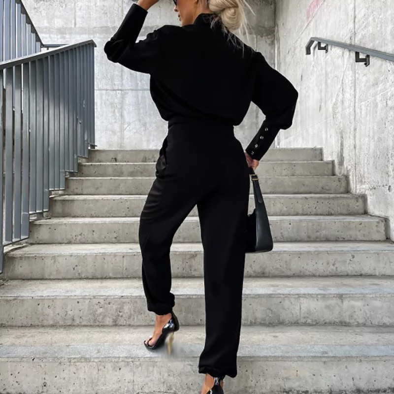 Jednostavan modni dvodijelni set za uredske dame Žensko jednoredno jednoredno kopčanje, kardigan i ravne hlače Proljetno jesen Jednobojno odijelo