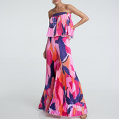 Plisirani ženski set s retro cvjetnim printom, proljetni gornji pulover bez naramenica i hlače širokih nogavica, ljetno, šuplje odijelo s otvorenim ramenima