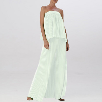 Plisirani ženski set s retro cvjetnim printom, proljetni gornji pulover bez naramenica i hlače širokih nogavica, ljetno, šuplje odijelo s otvorenim ramenima