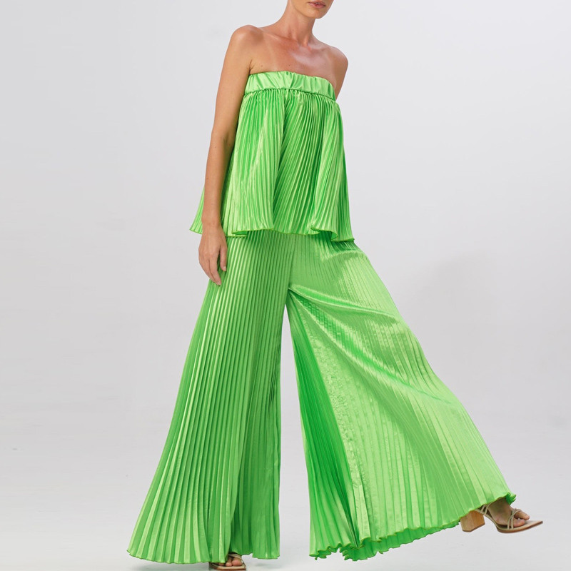 Plisirani ženski set s retro cvjetnim printom, proljetni gornji pulover bez naramenica i hlače širokih nogavica, ljetno, šuplje odijelo s otvorenim ramenima