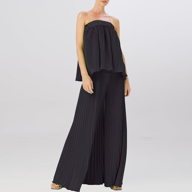 Plisirani ženski set s retro cvjetnim printom, proljetni gornji pulover bez naramenica i hlače širokih nogavica, ljetno, šuplje odijelo s otvorenim ramenima