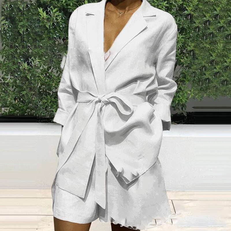 Naiste lahtikäiva kraega rihmaga kardigan taskupükstega ülikond, kevadine täispuuvillane linane komplekt, sügisene vintage, 2tk Harajuku