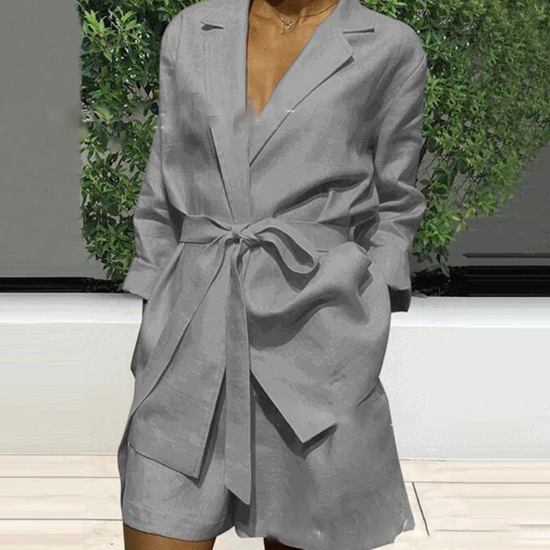 Naiste lahtikäiva kraega rihmaga kardigan taskupükstega ülikond, kevadine täispuuvillane linane komplekt, sügisene vintage, 2tk Harajuku