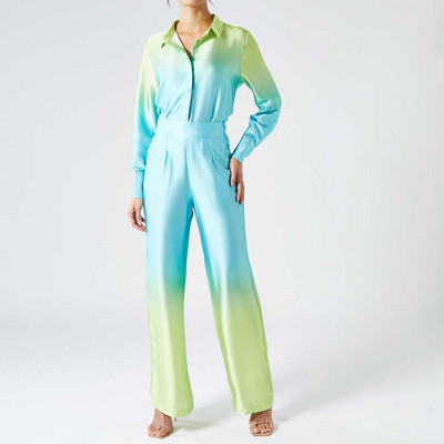 Ženski modni satenski kompleti s tie-dye printom Proljetna majica na revere i duge hlače Vintage dvodijelna odijela dugih rukava