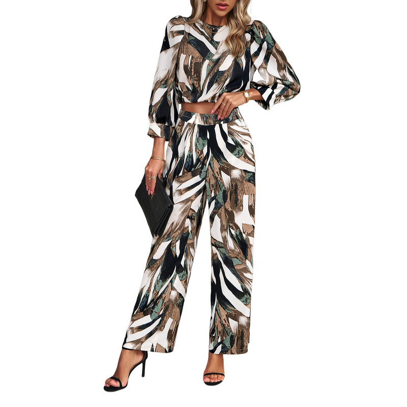 Jesensko-zimska moda 2023. Ležerno odijelo s okruglim izrezom i puf rukavima s visokim strukom, dvodijelni set Ensemble Femme 2 Pièces