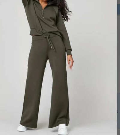 Novo proljeće 2023. Univerzalno modno ležerno žensko jednobojno odijelo s patentnim zatvaračem dugih rukava, žensko odijelo s hlačama za posao i posao.