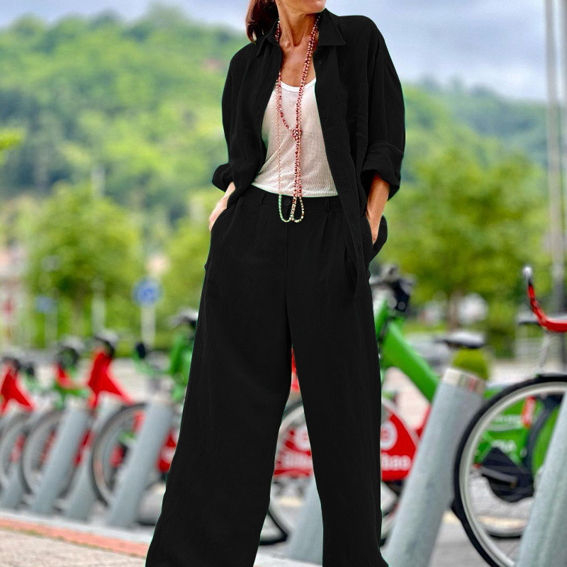 Γυναικεία Φθινόπωρο 2022 Νέα Μόδα Ιδιοσυγκρασία Μονόχρωμα Μακρυμάνικα Πουκάμισα Παντελόνια Παντελόνια Φαρδιά Κοστούμια Σετ δύο τεμαχίων Γυναικεία