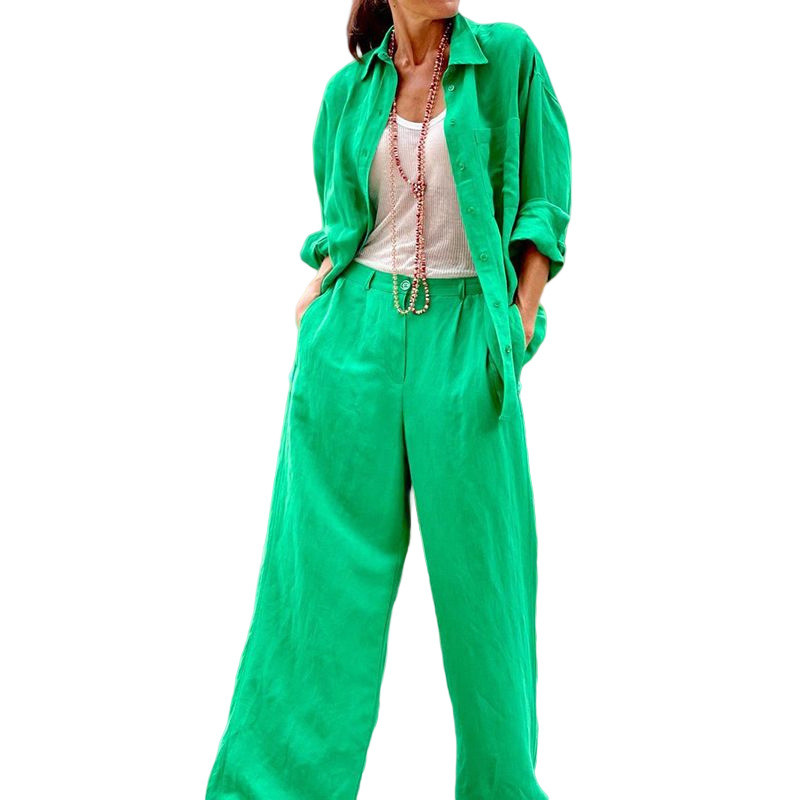 Γυναικεία Φθινόπωρο 2022 Νέα Μόδα Ιδιοσυγκρασία Μονόχρωμα Μακρυμάνικα Πουκάμισα Παντελόνια Παντελόνια Φαρδιά Κοστούμια Σετ δύο τεμαχίων Γυναικεία