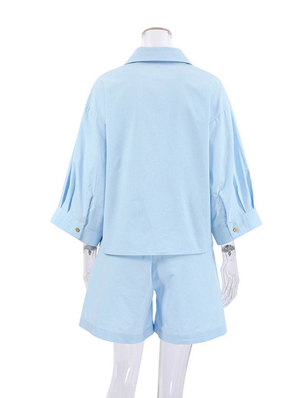 Naiste puuvillane ülisuur särk lühikesed püksid, kaheosalised pikkade varrukatega särgid ja kõrge vöökohaga lühikesed püksid, kostüümid, mood suvine mugav riietus