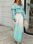 Elegantni ženski dvodijelni set za putovanje na posao, gornji dio spuštenih ramena i visoki struk, kompleti hlača sa širokim nogavicama, ljetno modno žensko odijelo 2023.