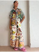 Ženski dvodijelni set od pamučne lanene majice s reverima i širokih hlača odijelo 2023. Ženska ležerna odjeća za odmor na plaži