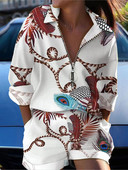 Vabaaja puuvillased linased kaheosalised ülikonnad, trükitud polo kaelaga pikkade varrukatega tõmblukuga särgid ja lühikesed püksid Suvised šikid rannapuhkuse komplektid