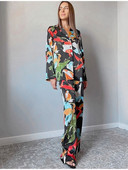 Casual Print kaheosalised komplektid naistele Elegantne pikkade varrukatega revääriga särk ja laiade säärtega pükste ülikond 2023. aasta moerõivad naistele reisimiseks