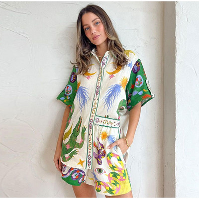 Ljetna ženska majica s otisnutim životinjama Kratko odijelo Odmor za plažu Ležerna široka ženska odijela Košulje kratkih rukava Komplet kratkih hlača s elastičnim strukom