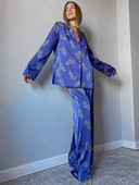 Elegantni dvodijelni kompleti s printom za žene, košulja s dugim rukavima na rever i odijelo s hlačama visokog struka, Ljeto 2023. Ženska ležerna odjeća za odmor