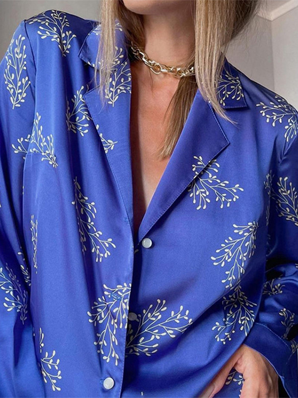 Elegantni dvodijelni kompleti s printom za žene, košulja s dugim rukavima na rever i odijelo s hlačama visokog struka, Ljeto 2023. Ženska ležerna odjeća za odmor