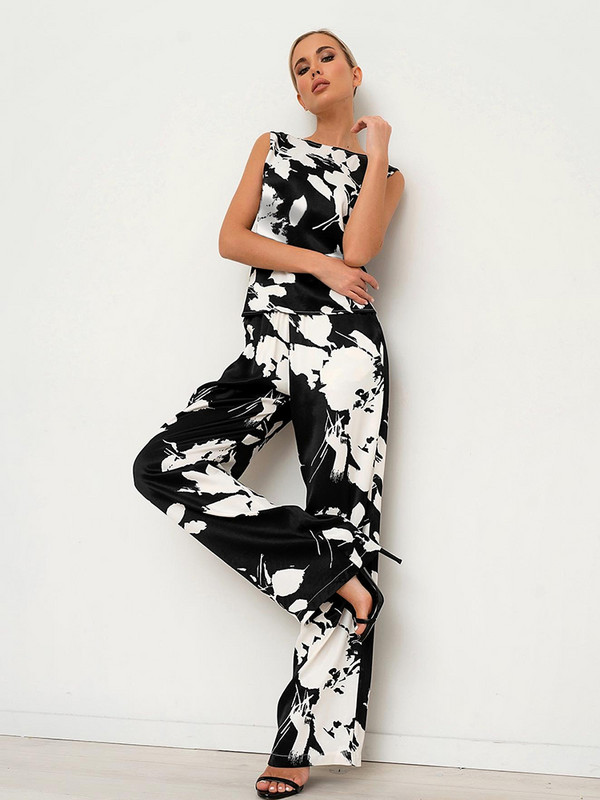 Modni satenski set od 2 dijela za žene, seksi bluza bez leđa na vezanje i odijelo s hlačama visokog struka Nova elegantna odjeća za putovanje na posao 2023.